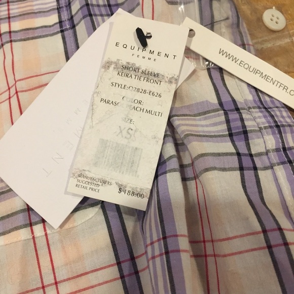 NWT Equipment Keira Tie Front Plaid Top parasol XS - Picture 4 of 7